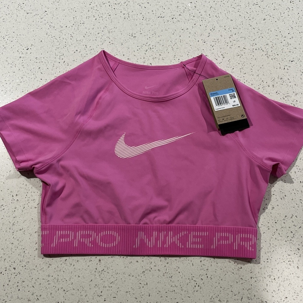 Nike Pro Crop Top Women's M‎ logo Band HV3673-675 Pink Tight Fit gym training